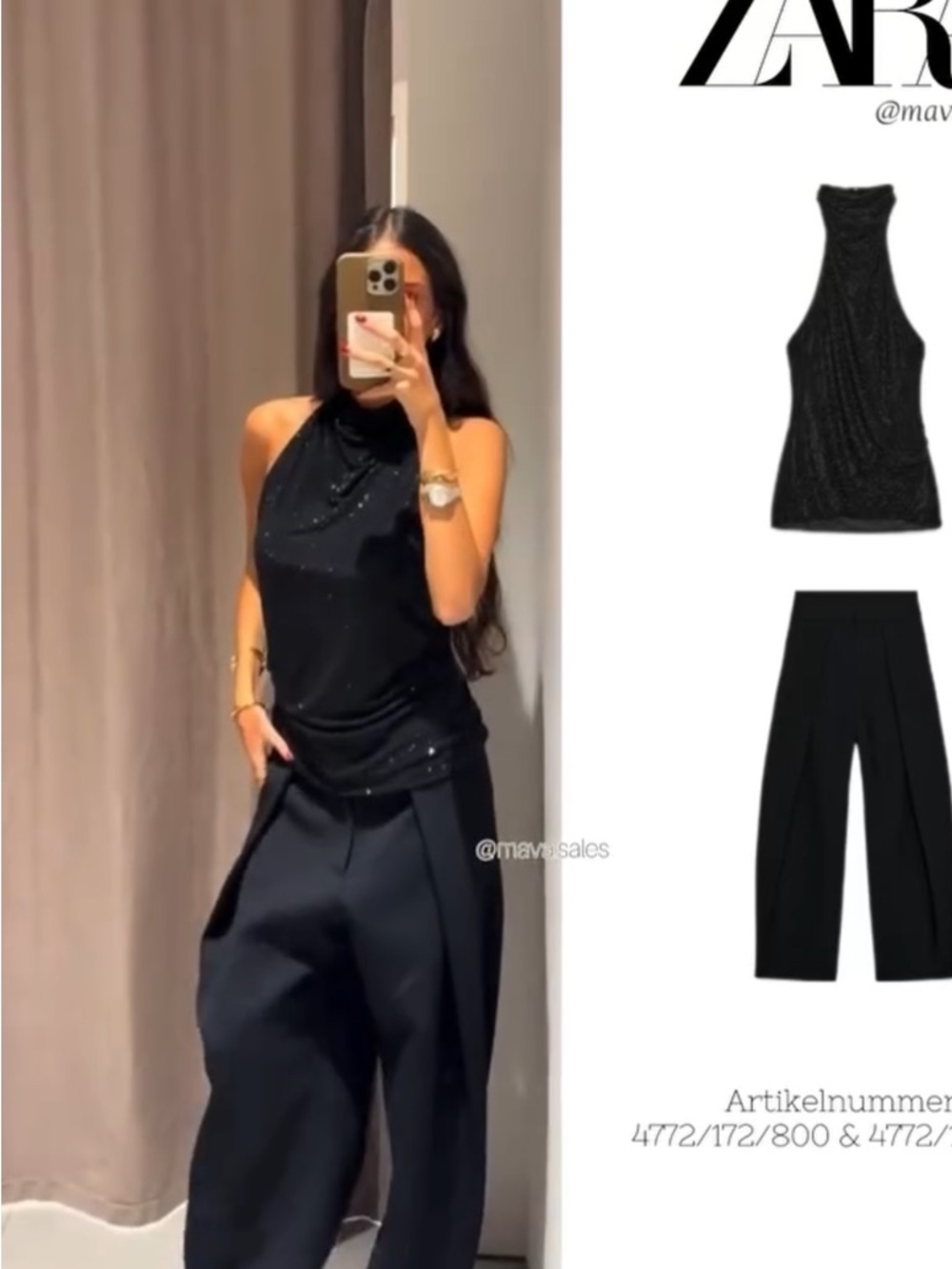 Zara Black Sequin Halter Camisole - Picture 2 of 5